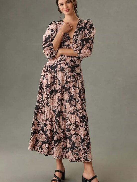 Anthropologie Dresses & Skirts - Anthropologie Kivari Floral Paisley Puff Sleeve Maxi Dress Size M